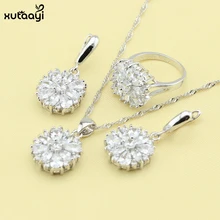 XUTAAYI Establece imitado Topaz Blanco de Lujo de Calidad Superior 925 Joyería de Plata Collar/Anillos/Pendientes de La Joyería de La Boda Para Las Mujeres