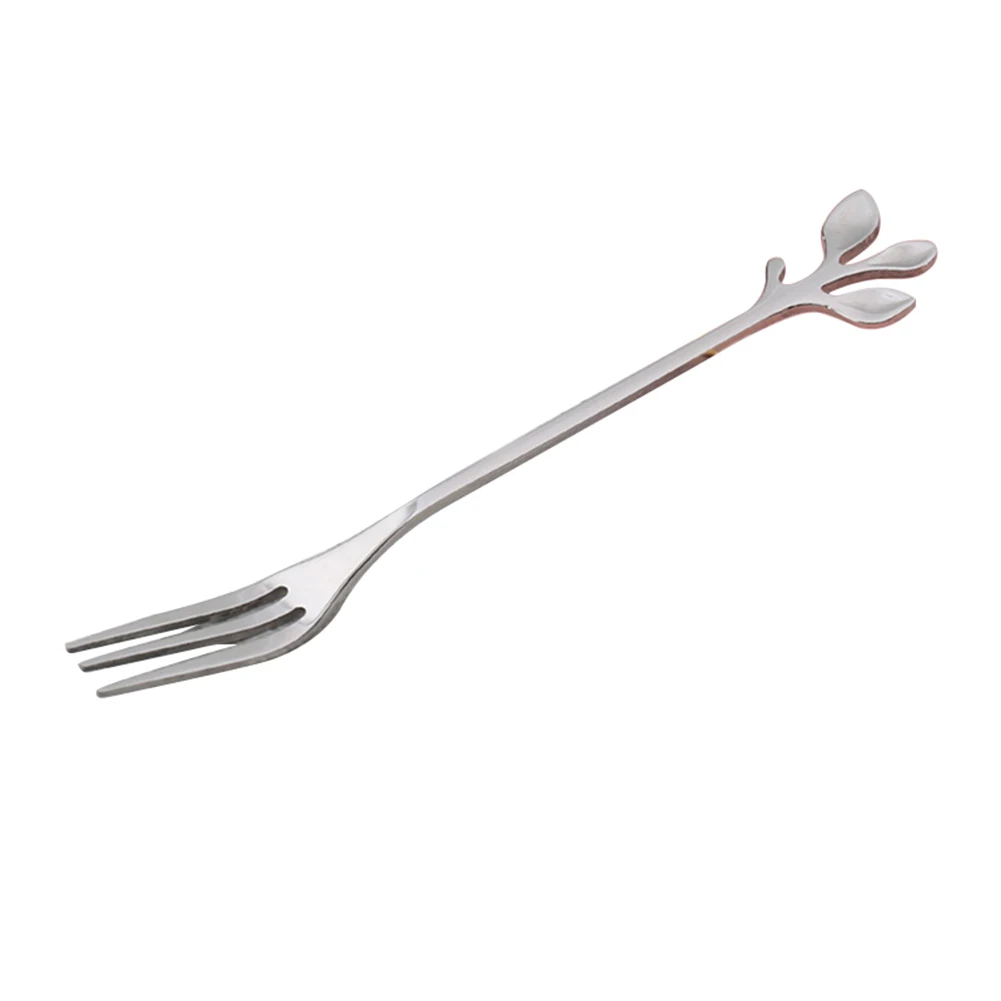 silver fork 1 шт. ложки в виде листьев из нержавеющей стали, вилка, кофейные чайные ложки, мороженое, десерт, торт MF999 - Цвет: silver fork