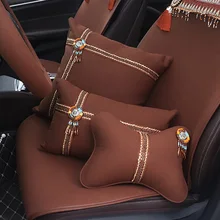 Bohemia vintage coche asiento cuello cintura apoyo almohada conjuntos de verano de lino funda de volante de coche Interior asientos almohadas Accesorios