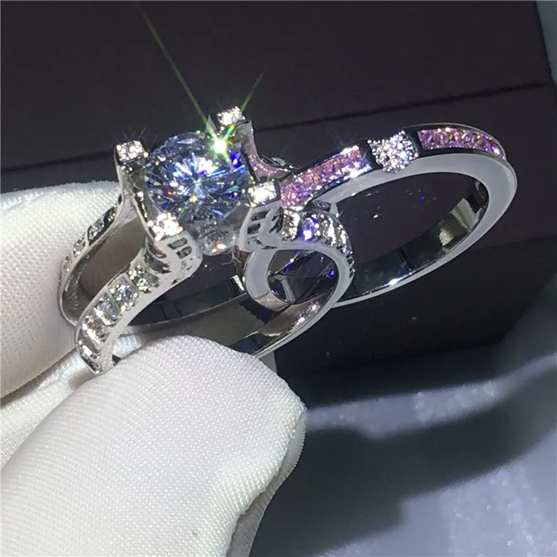 Dropshipping 3 colors 2-in-1 ring set 5A zircon crystal White gold filled Engagement wedding band rings for women men Bijoux