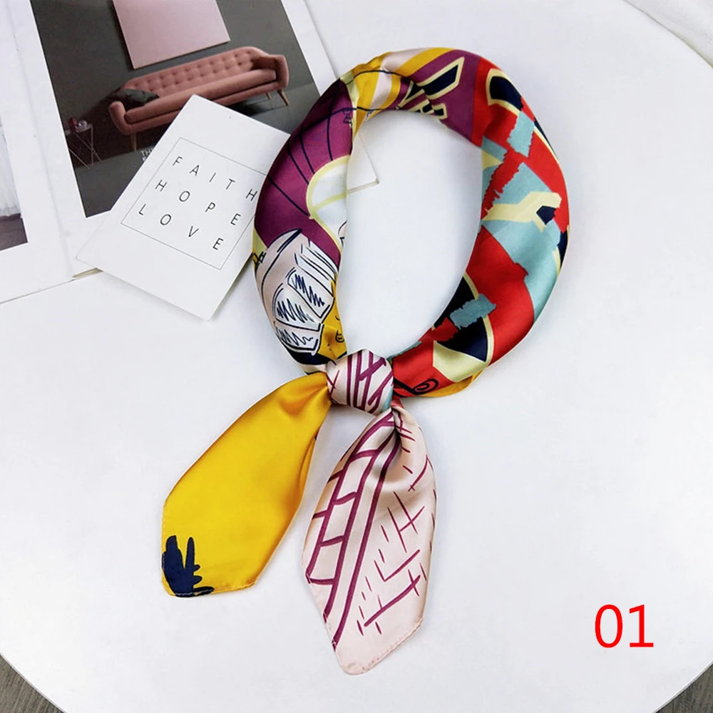 

1PC Summer Elegant Women Silk Feel Satin Small Square Scarf Ladies Floral Print Head Neck Tie Wristbands Hairband Neckerchief