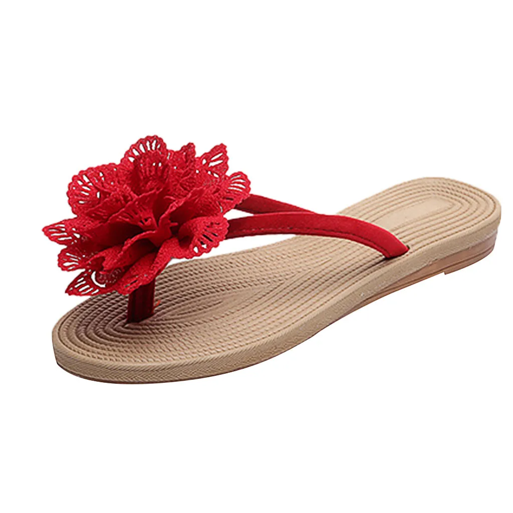 

SAGACE Fashion Ladies Floral Flat with Shoes Women's Summer Bohemian Flats Flip Flops Shoes Ethnic Style Beach Slipper