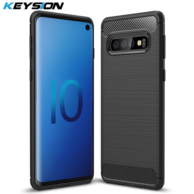 KEYSION Phone Case for Samsung Galaxy S10 Plus S10+ Carbon Fiber Soft TPU Silicone Brushed Anti-knock Back Cover Lite | Мобильные