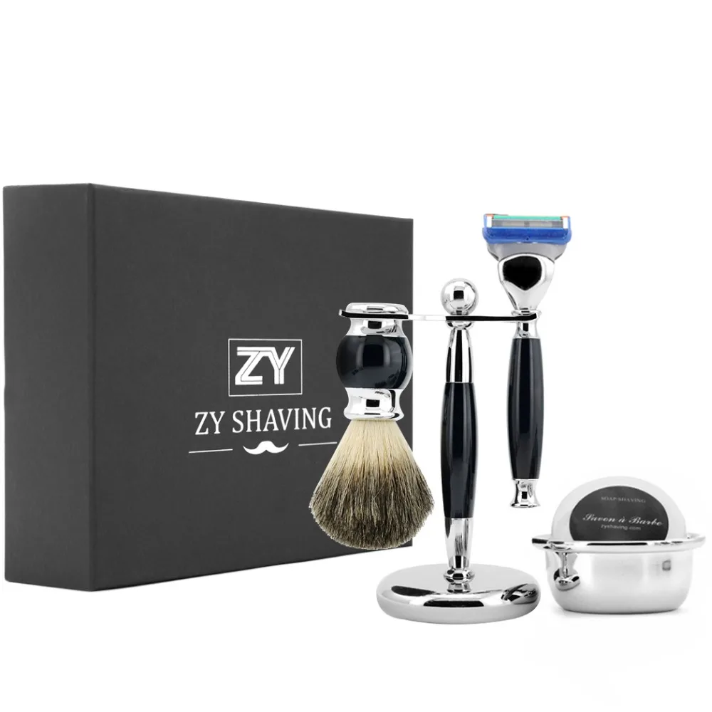 Men's 5 Shaving Razor Holder Resin Handle Safety Razor Set+Badger