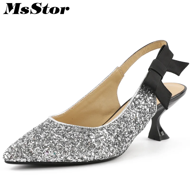

MsStor Pointed Toe Bling Sandals Shoes Woman Fashion Butterfly Knot High Heels Sandalias Mujer Women Shoes High Heel Sandals