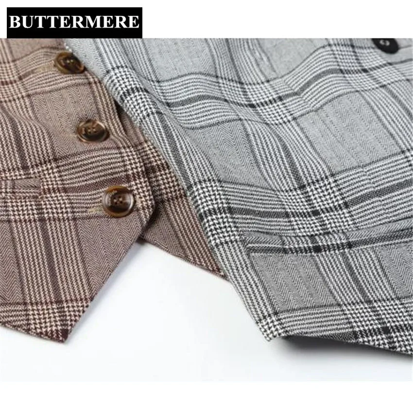 BUTTERMERE Brand Clothing Women'S Vest Suit Ladies Plaid Vest Working Styles Coffee Spring Waistcoat Fashion V Neck Chalecos BUTTERMERE Brand Clothing Women'S Vest Suit Ladies Plaid Vest Working Styles Coffee Spring Waistcoat Fashion V Neck Chalecos