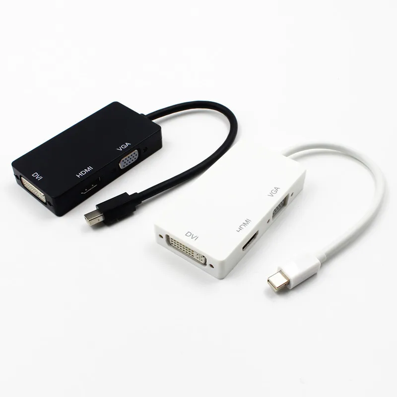 

3 in 1 Mini Display Port DP Thunderbolt to DVI+VGA+HDMI Adapter for MacBook Pro Black and White
