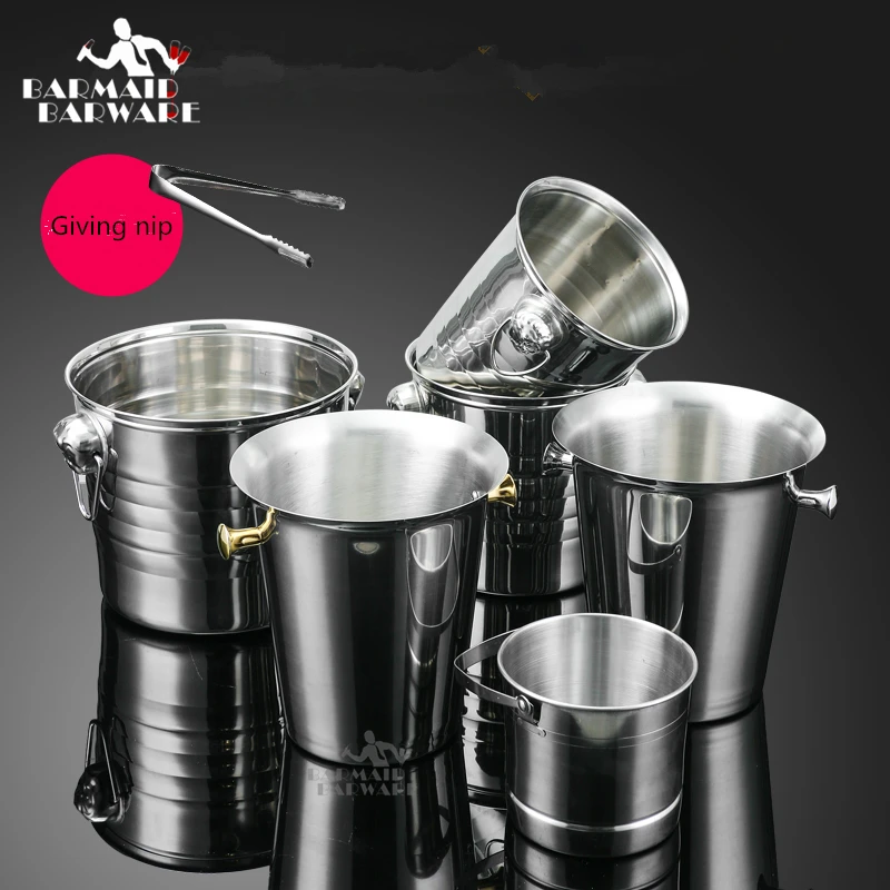 1L 7L Premium Stainless Steel Ice Bucket with Strainer & Ice Tongin