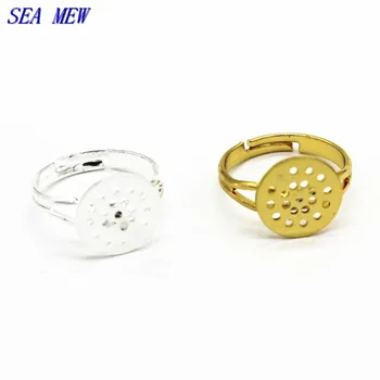 

40 PCS 12mm Flat Cabochon Base Copper Blank Ring Fashion 3 Colors Plated Adjustable Ring Setting For Jewelry Making