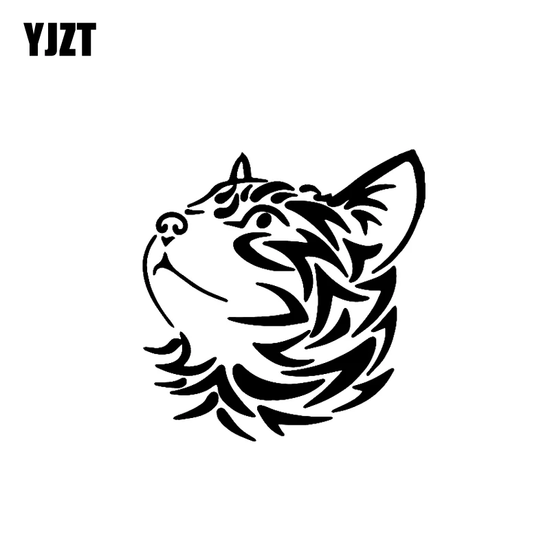 

YJZT 12.4CM*12.8CM Cat Head Tribal Vinyl Animal Decal Car Sticker Black Silver C10-02341