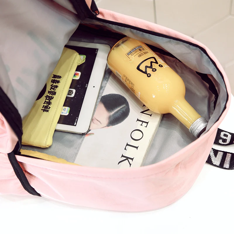 Women Canvas Backpack for School Teenagers Girls Casual Shoulder Bags Ladies Pink Letter Backpack Female Bookbag Student Bag