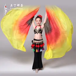Детские танцевальные реквизит 100% шелк сцены Цветной крылья с Щупы для мангала полукруг Танец Живота Шелковые Вуали для Обувь для девочек