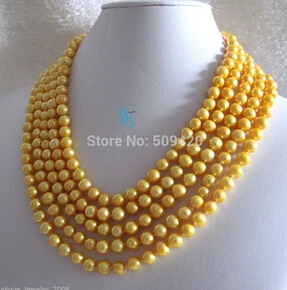 

Free shipping >>@ +>100" 7-9mm Golden Freshwater Pearl Necklace Strand Jewelry