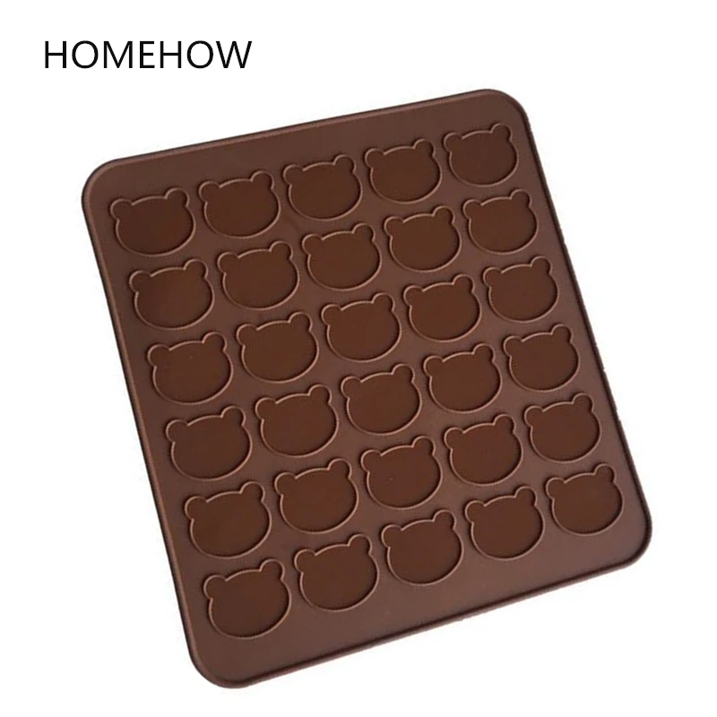 1PC 30 Hole Lovely Bear Shape Silicone Macaroon Baking Mats Liners 29
