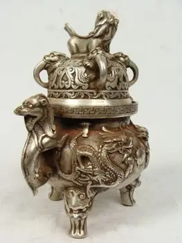 

CHINESE HANDWORK OLD WHITE COPPER DRAGON INCENSE BURNER
