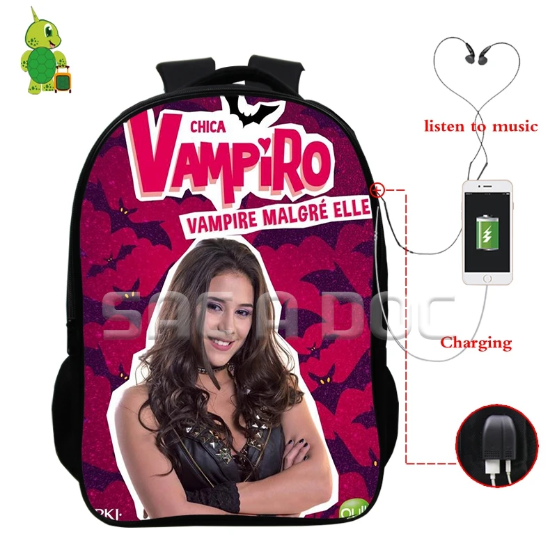 

Chcia Vampiro Collage Print Backpack USB Charge Headphone Jack Laptop Bags Multifunction College Students School Travel Bags