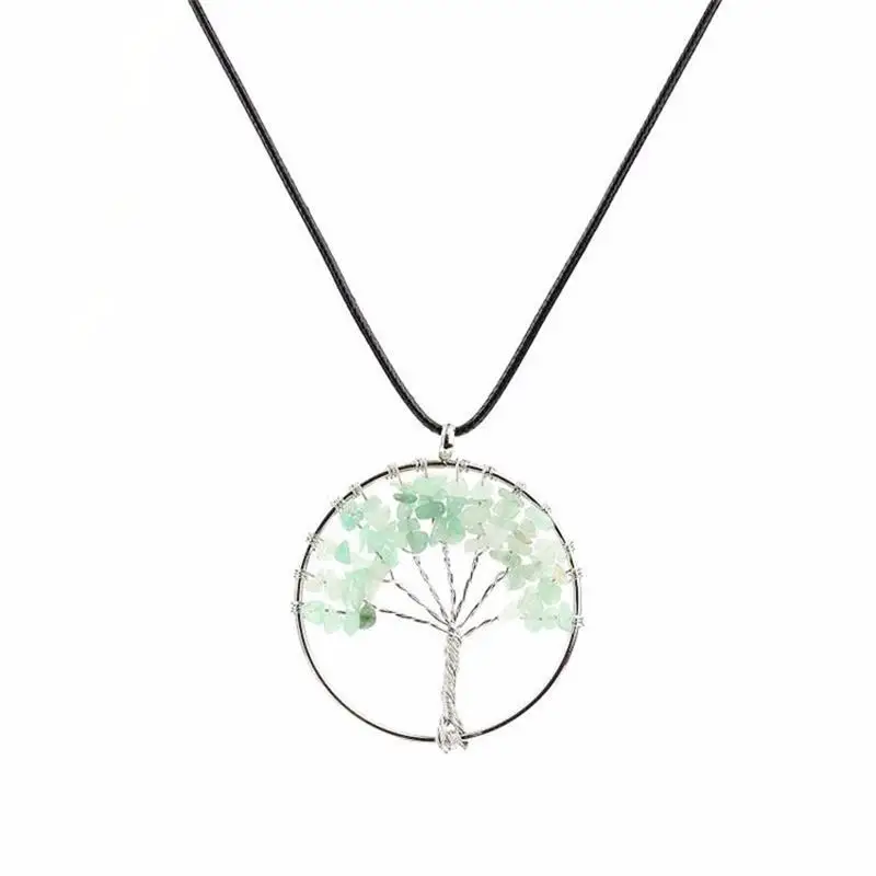 Женское Радужное ожерелье с кулоном из 8 чакр, аметист, дерево жизни, кварцевые фишки, ожерелье с кулоном, мульти дерево мудрости, натуральный камень, ожерелье - Окраска металла: Green
