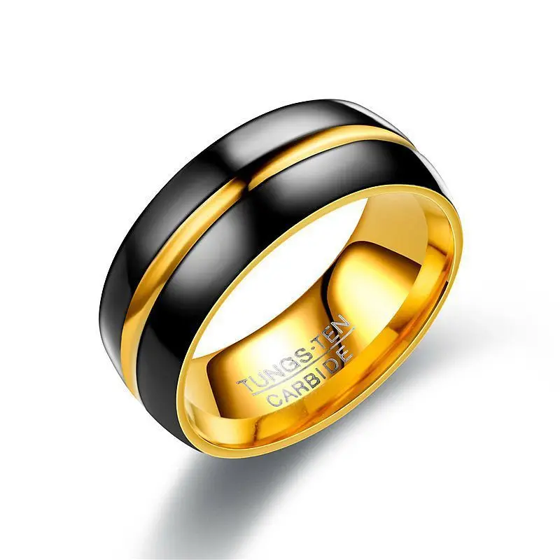 Модные вольфрамовые стальные гальванические кольца для влюбленных из черного золота 8мм6мм для мужчин и женщин Свадебные обручальные титановые изысканные ювелирные изделия - Цвет основного камня: 8mm