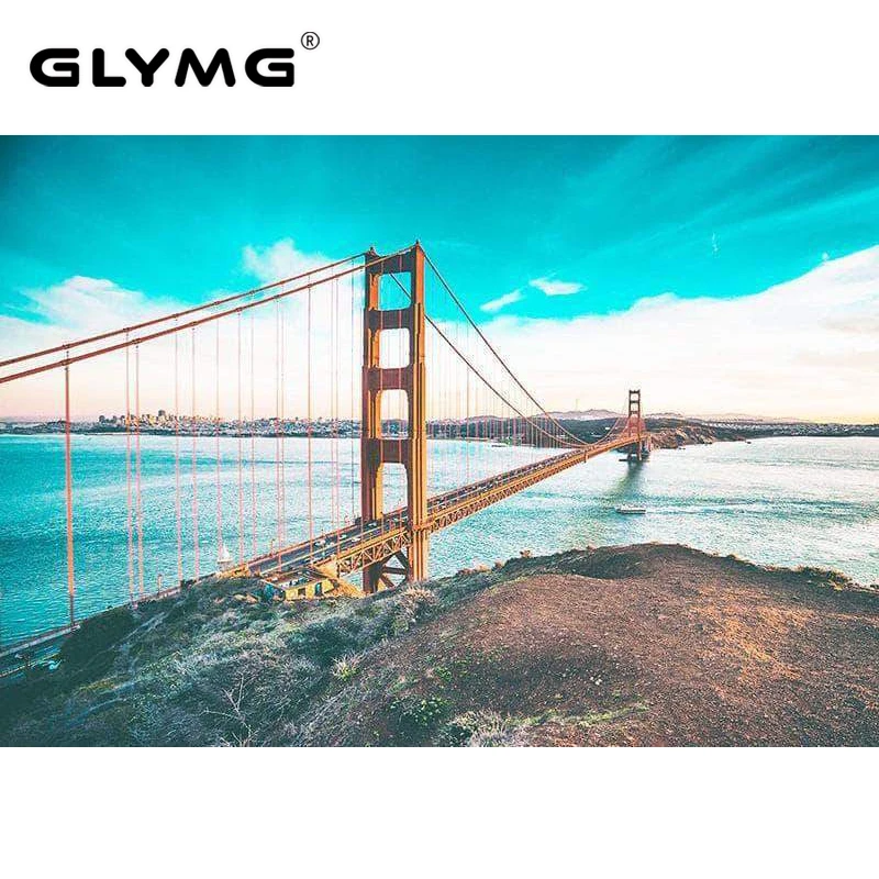 GLymg Bridge Scenery River surface 5d Diamond Painting Full Drill Embroidery Handicrafts Rhinestones Square European Home Decor