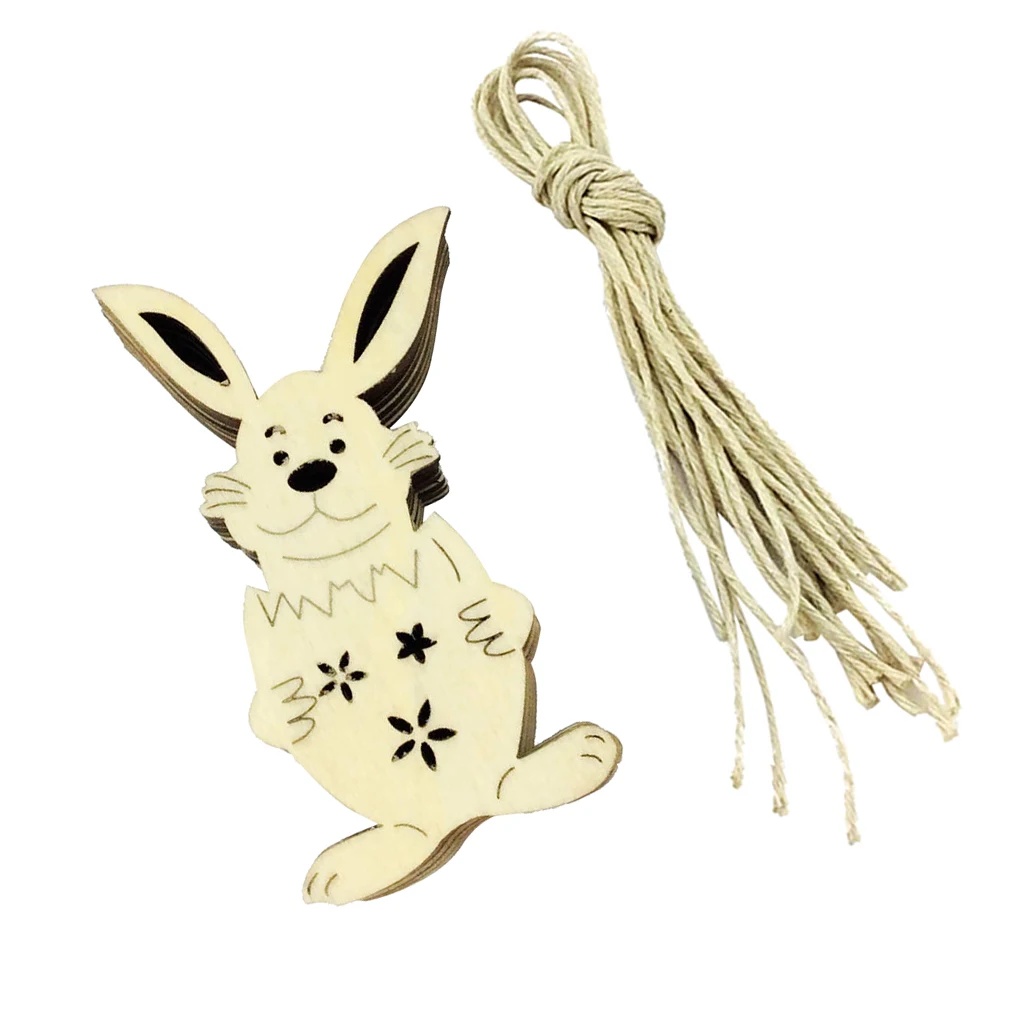 New 10pcs Happy Easter Wood Shape Tag Egg Rabbit Hanging DIY Craft Embellishment Christmas Wedding Party Favor Home Decor Gift