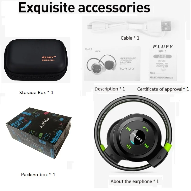 PLUFY Bluetooth Headphone Sport Wireless Earphone