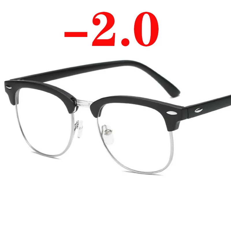 1-1,5-2-2,5-3-3,5-4-4,5-5-5,5-6 оптические очки с памятью близорукости, полуоправа, готовые Мужские Женские очки для близоруких - Цвет оправы: black silver -2.0