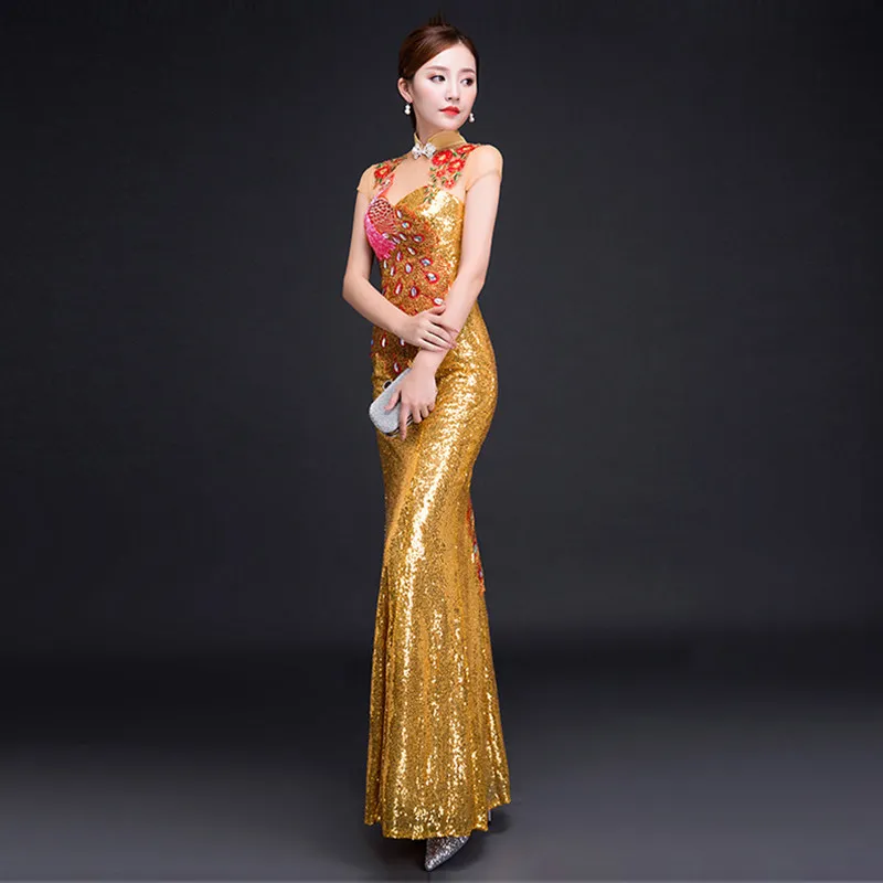 style 6 Зеленое платье с вышивкой и бриллиантами, Восточный вечер, женское элегантное атласное платье, китайский халат, китайский Халат - Цвет: style 6