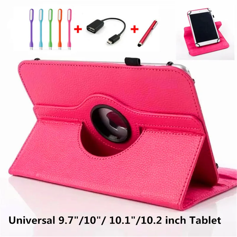 

360 Rotating Universal PU Leather Stand Cover For 10 inch Android Tablet 9.7"/10"/ 10.1"/10.2 inch Tablet Case+usb led+otg+pen