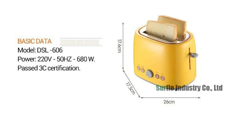 Мини желтый 6 файлов контроль температуры питательная машина для завтрака тостер