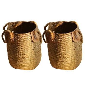 

Hand-Woven Seagrass Storage Basket Nordic Simple Fruit Gardening Storage Bag Box Hamper Organizer Garden Flower Pot Planter