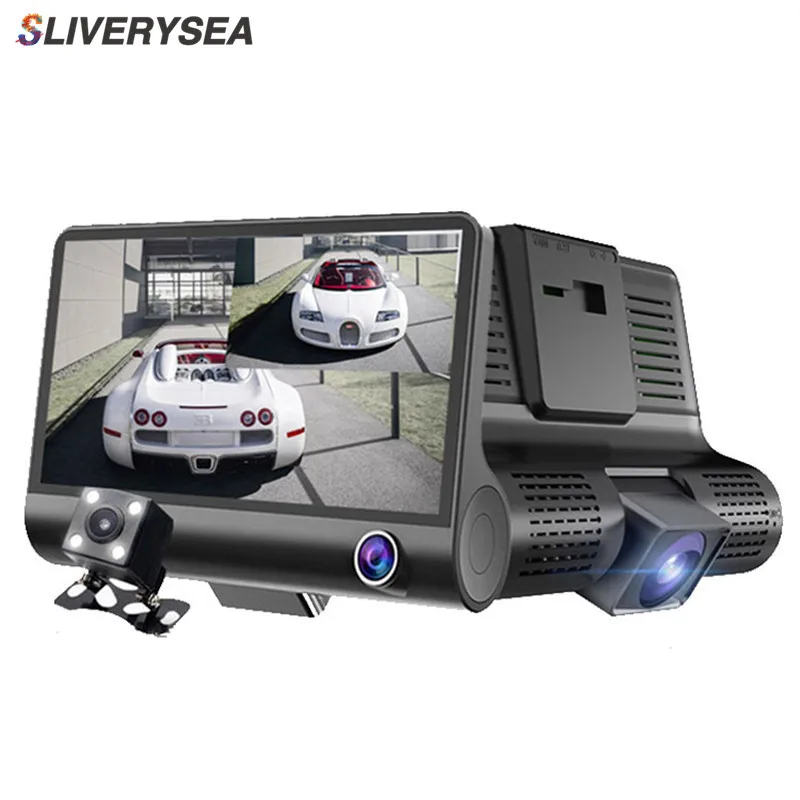 

SILVERYSEA 4.0' 3 Way Car DVR Camera Video Recorder Rear View Auto Registrator With Two Cameras Dash Cam DVRS Dual Lens with box