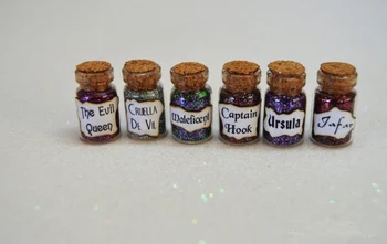 

12pcs/lot Villains Desk Charms Miniature Bottles of Wicked Magic Ursula Jafar Captain Hook The Evil Queen Bottle Jewelry