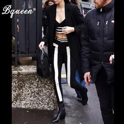 Bqueen 2017, Новая мода знаменитости стиль классический черный, белый цвет полосатый укороченный топ Тощий полной длины брюки со шнуровкой
