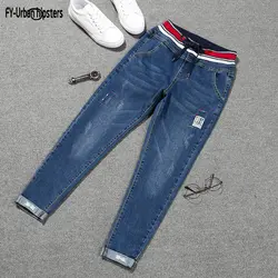 2019 Весна-осень джинсы для большие размеры для женщин размер 5XL стрейч Высокая талия девять брюки Для женщин винтажные узкие женские