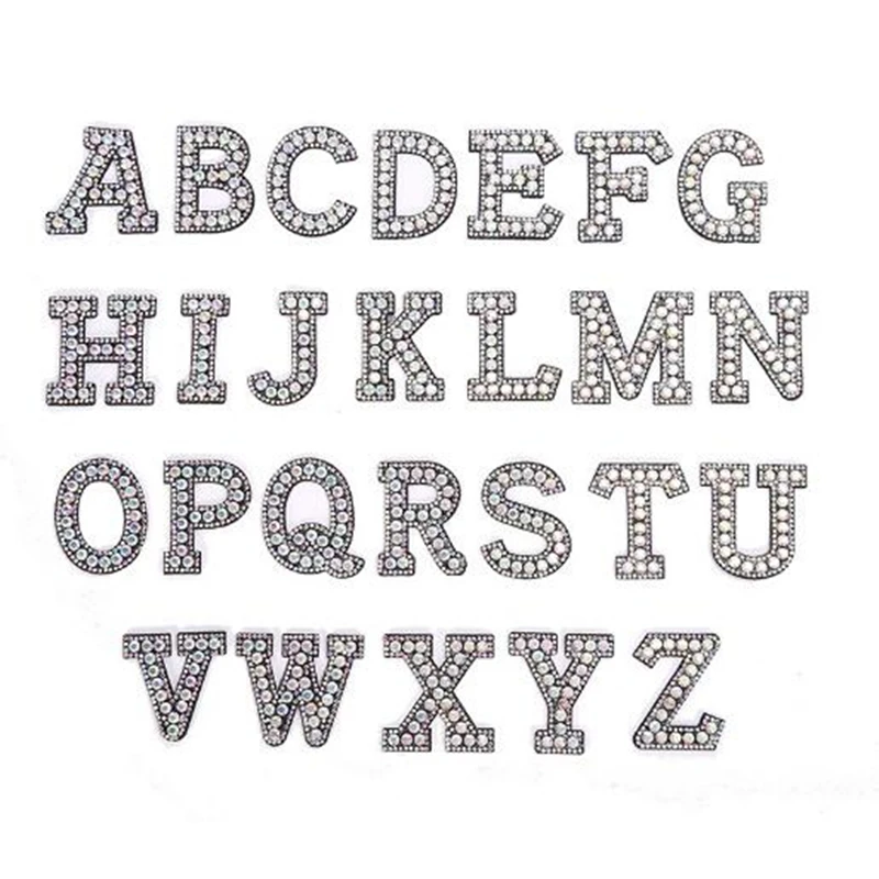 

A-Z 1pcs Rhinestone English Alphabet Letter Applique 3D Iron On letters Patch For Clothing Badge Paste For Clothes Bag Shoes