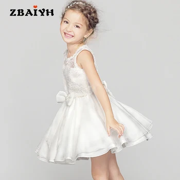 

Summer 2017 Girl Dress Wedding Vestido De Menina Festa Kids Party Dresses Formal Sleeveless Children White Princess Dress 3-8Y