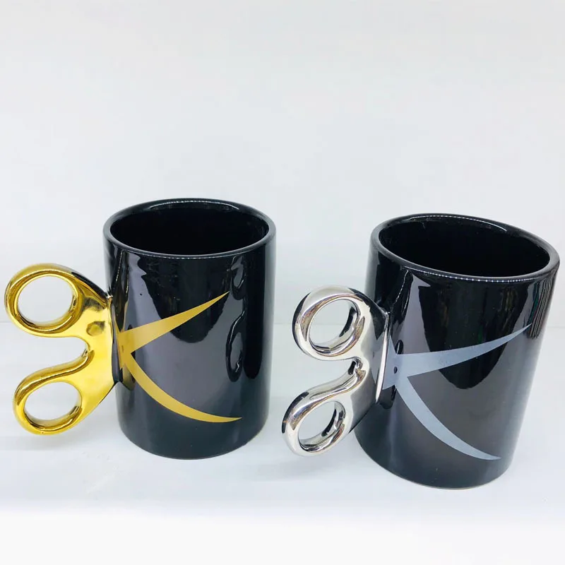 1PC Scissors Handle Mug with subtitles passion font coffee cup black