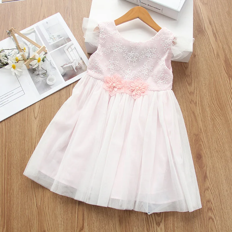 

Toddler Princess Dress Summer Girl Flower Party Frocks Kids Boutique Wholesale Lots Bulk Clothes Girl Tulle Dress Flutter Sleeve