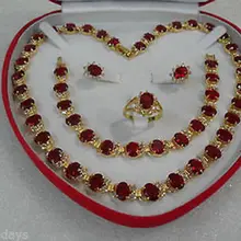 Замечательный Для женщин фантазии Для женщин подарок Красный Камень Серьги Браслет Цепочки и ожерелья кольцо Fine широкий Jewellery