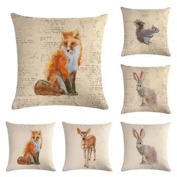 

Animal Cushion Cover 45x45cm Fox Pillowcase Home Decor Deer Owl Rabbit Squirrel Throw Pillow Cover For Sofa