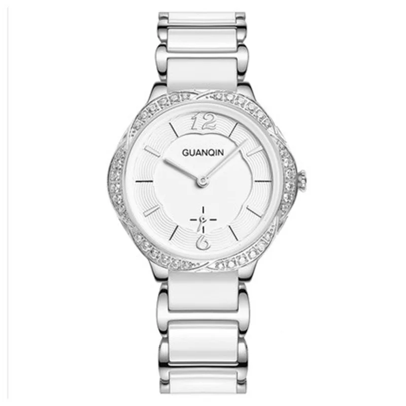 Модные керамические часы для женщин GUANQIN часы для женщин высокого качества кварцевые роскошные часы для девочек водонепроницаемые часы платье наручные часы - Цвет: White