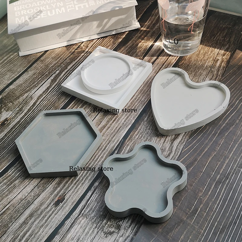 

Hexagon Coaster Concrete Tray Silicone Mold Round Candlestick Plaster Gypsum Base Tray Mould Cement Flowerpot Pedestal Molds