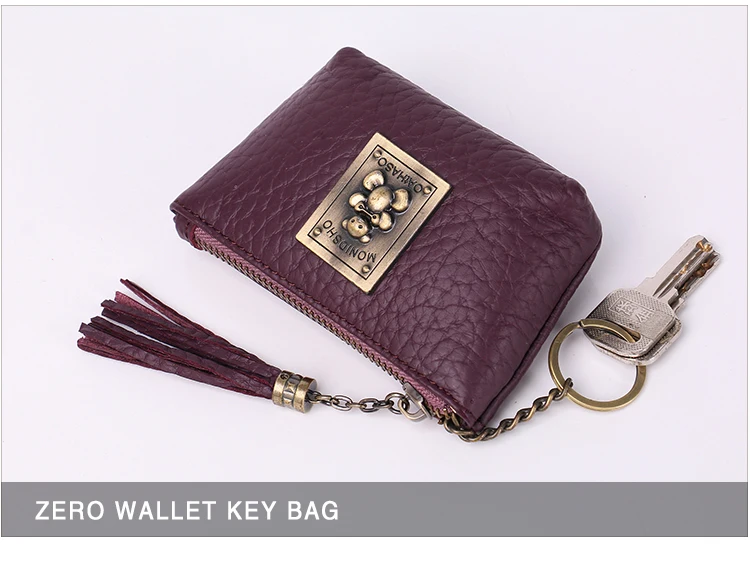 Women Mini Wallets Female Tassel Pendant Short Money Wallets Genuine Leather Lady Zipper Coin Purses Fashion Key Bag  (21)