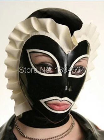 

new style handmade custiomize size color Bodysuit exotic Latex Hoods Spliced Mask Open Eyes mouth with Lace purfle