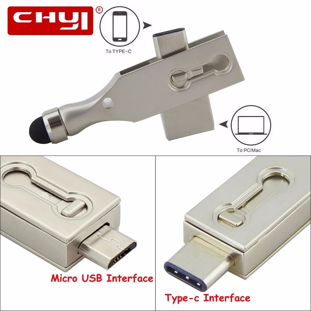 CHYI Type C OTG font b USB b font 3 0 Flash Drive 64GB Pendrive 16GB