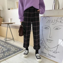 Женские Kawaii новые корейские свободные клетчатые вельветовые штаны повседневные штаны для студентов женские милые японские Харадзюку для женщин