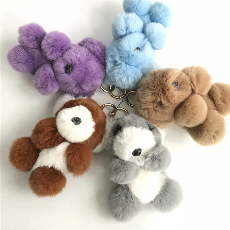 

Magicfur - 1pc Real Rex Rabbit Fur Bear Toy Pom Ball Keychain Handbag Charm Key Ring Purse Keyring Pendant Accessories