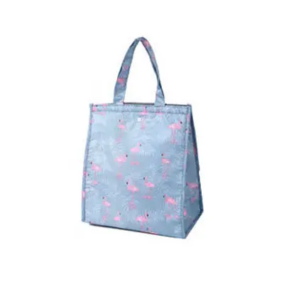 Милый рисунок принты внутренняя алюминиевая фольга сумка-холодильник для еды водонепроницаемый полиэфирный обруч и петля открывающийся складной термопакет для обеда - Цвет: Blue Flamingo