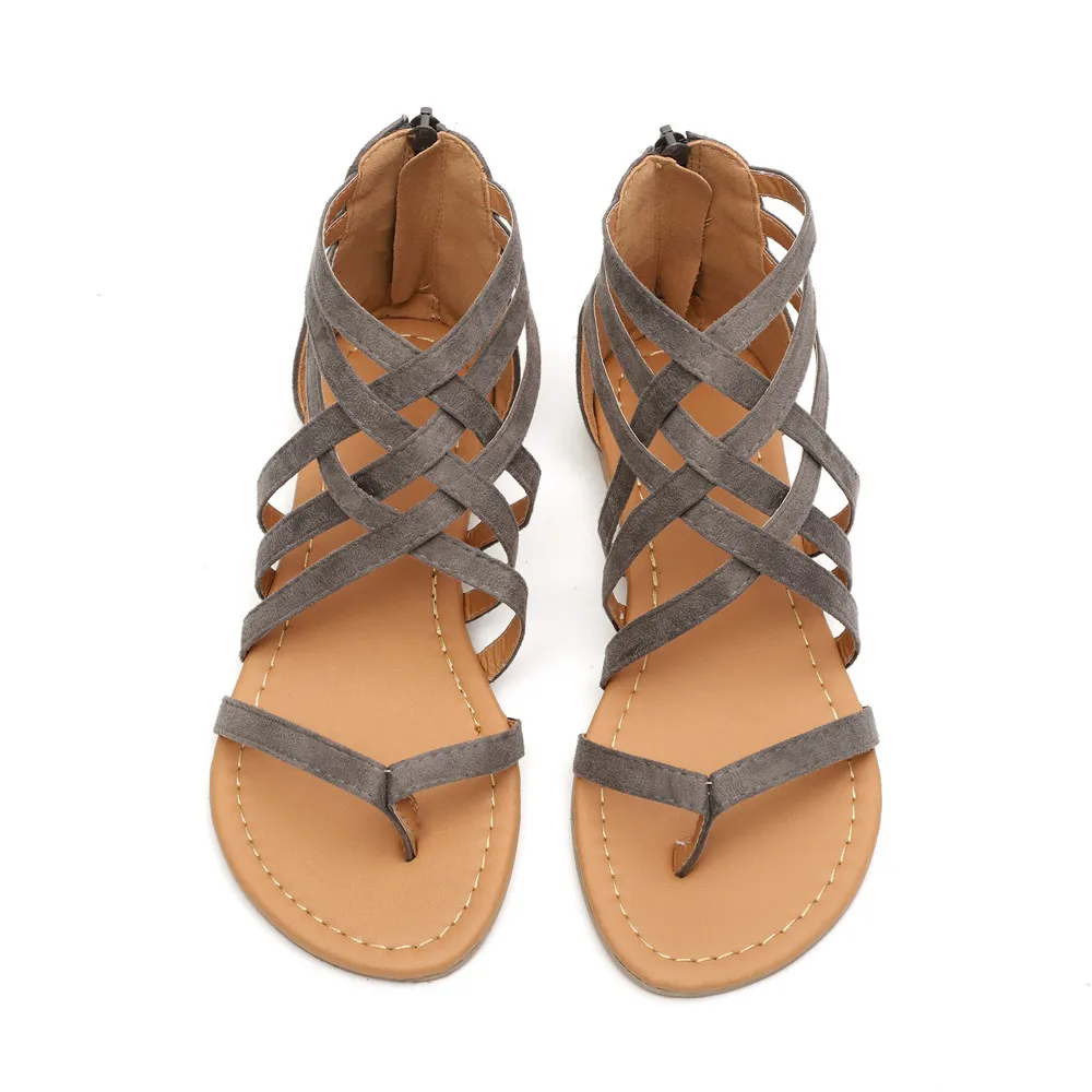 Women Sandals 2019 New Summer Women Casual Flat Heel Shoes Woman Back Zipper Rome Gladiator Flip Flops Beach Sandalias Mujer