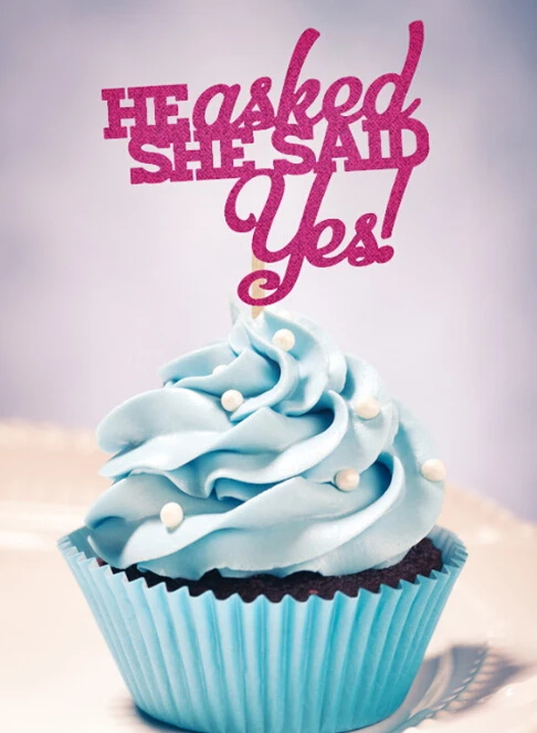 12 He Asked* She Said Yes* Cake Toppers Hen-Engagement-Bridal Shower Party